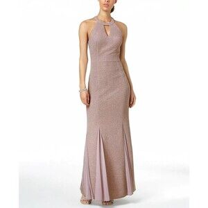 Nightway Lilac Purple Shimmer Maxi Dress Size 18 Keyhole Halter Mermaid Prom